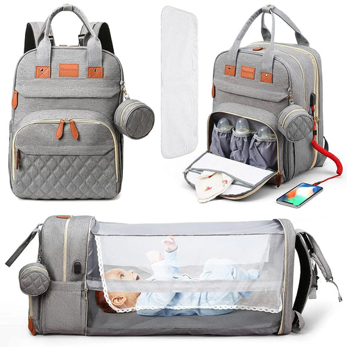 3 In 1 Diaper Bag Backpack Foldable Baby Bed Waterproof Travel Bag