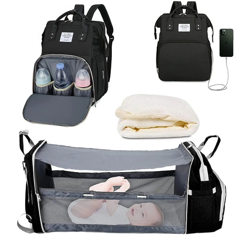 3 In 1 Diaper Bag Backpack Foldable Baby Bed Waterproof Travel Bag