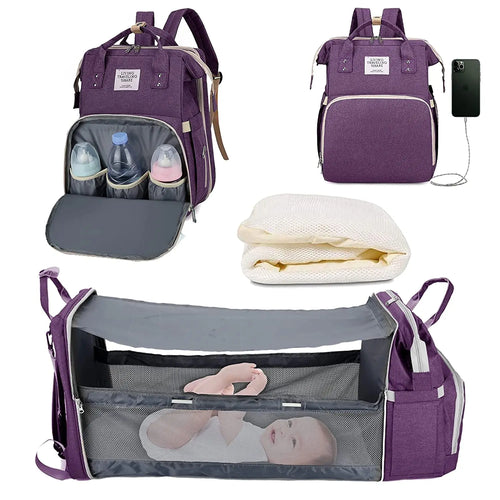 3 In 1 Diaper Bag Backpack Foldable Baby Bed Waterproof Travel Bag