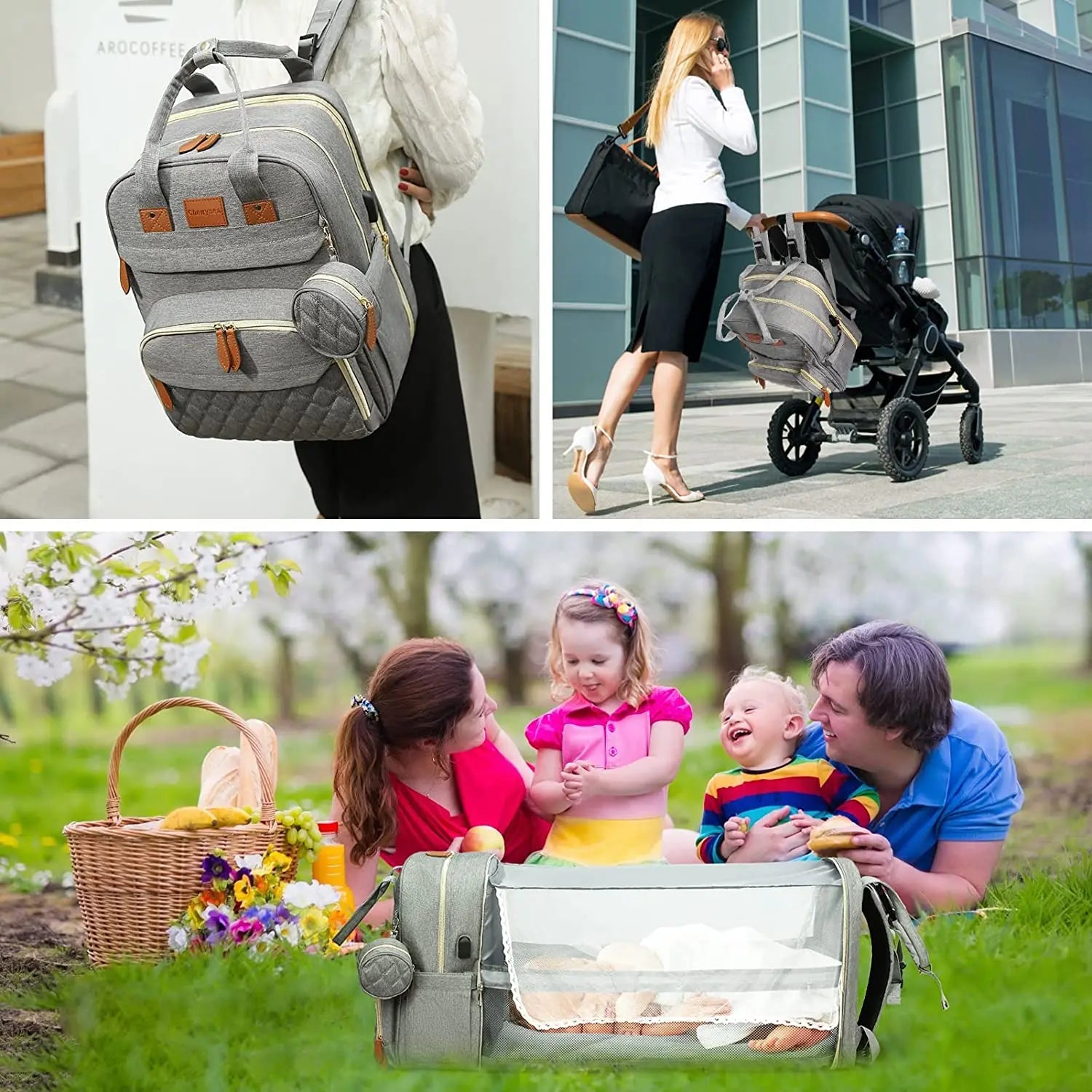 3 In 1 Diaper Bag Backpack Foldable Baby Bed Waterproof Travel Bag