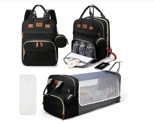 3 In 1 Diaper Bag Backpack Foldable Baby Bed Waterproof Travel Bag