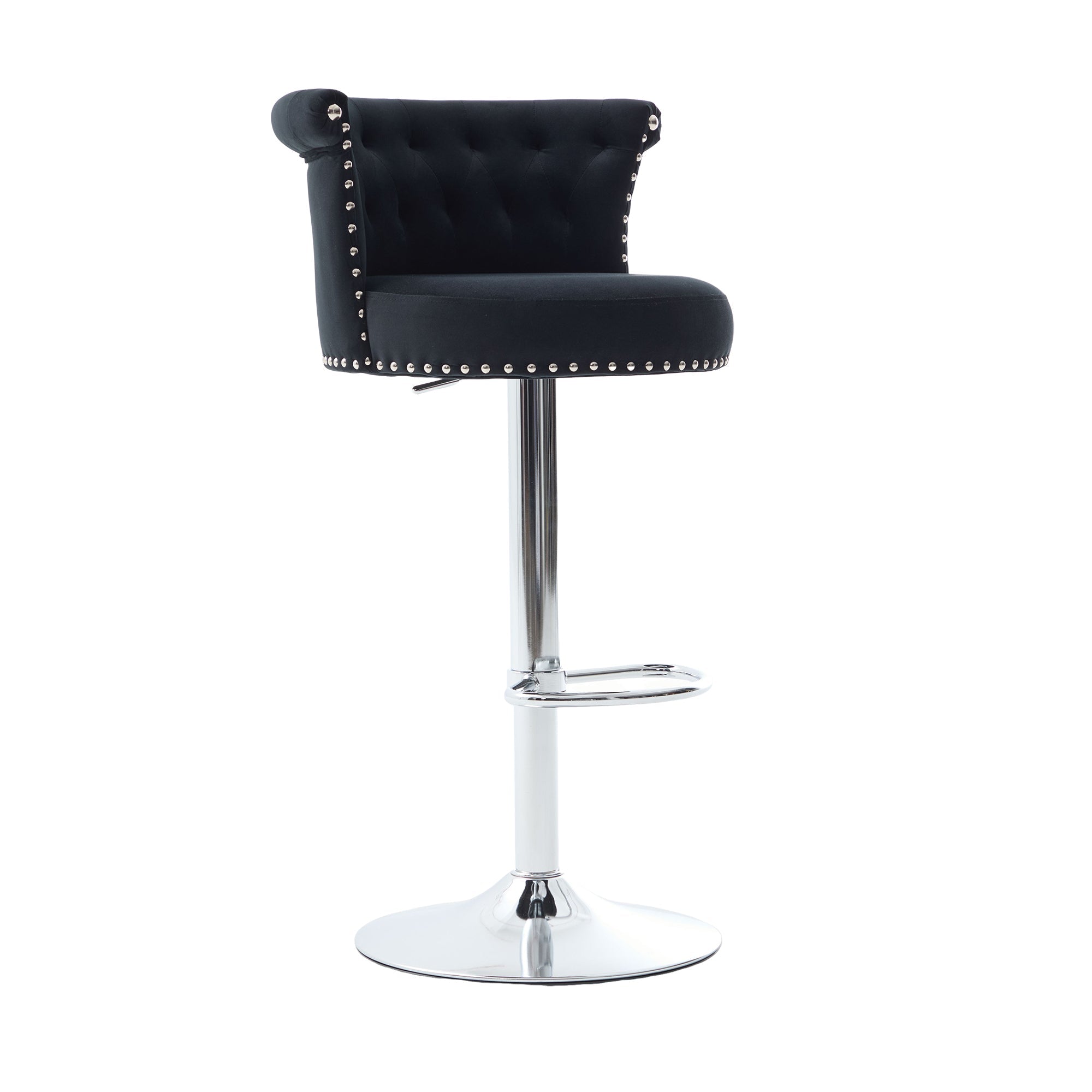 Velvet Bar Stool Set of 2, Adjustable Swivel Bar Stools with Silver